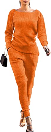 VNVNE Womens Fall Rib-Knit Pullover Sweater Top & Long Pants Set 2 Piece  Outfits Tracksuit - Simply Daph